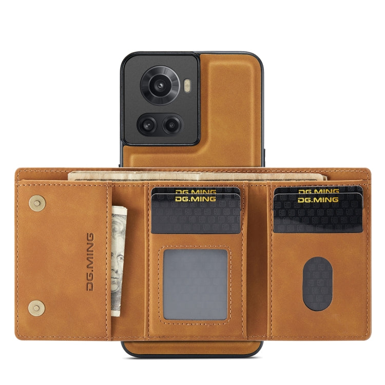 For OnePlus Ace/10R DG.MING M1 Series 3-Fold Multi Card Wallet + Magnetic Phone Case(Brown) - free shipping - PMC TechLife - Order now!