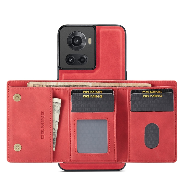 For OnePlus Ace/10R DG.MING M1 Series 3-Fold Multi Card Wallet + Magnetic Phone Case(Red) - free shipping - PMC TechLife - Order now!
