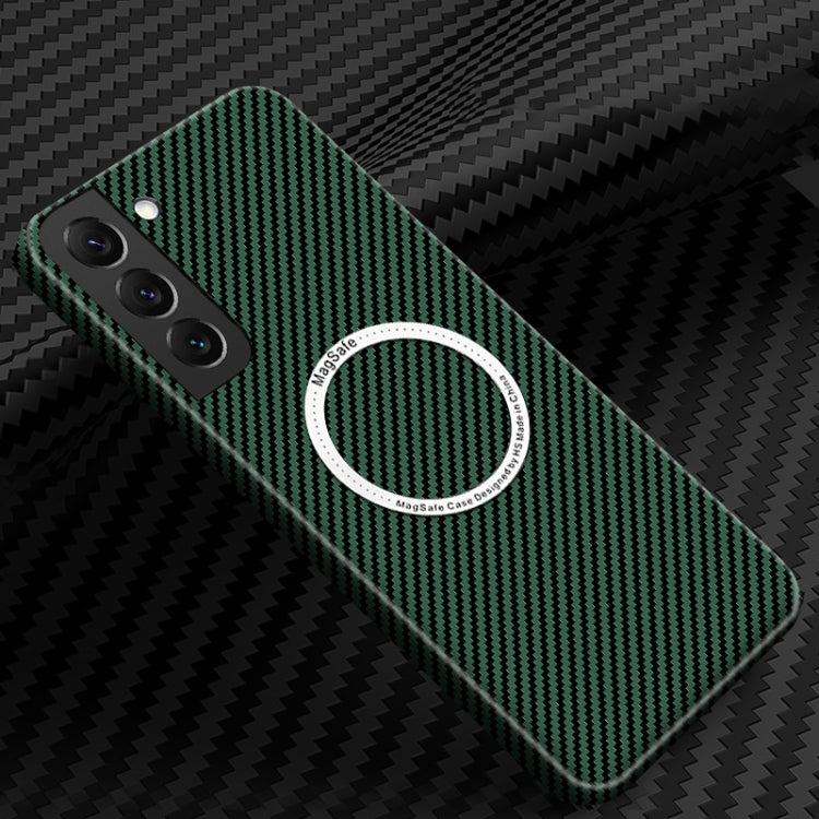 For Samsung Galaxy S22 5G Carbon Fiber Texture MagSafe Magnetic Phone Case(Green) - Galaxy S22 5G Cases by PMC TechLife | Online Shopping South Africa | PMC TechLife
