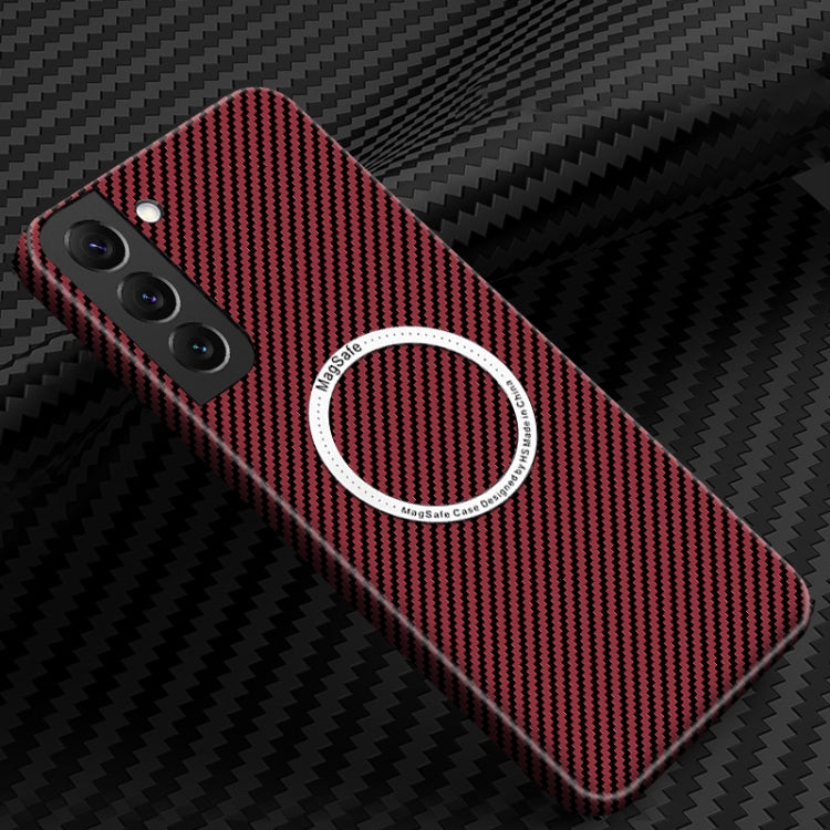 For Samsung Galaxy S22 5G Carbon Fiber Texture MagSafe Magnetic Phone Case(Red) - Galaxy S22 5G Cases by PMC TechLife | Online Shopping South Africa | PMC TechLife