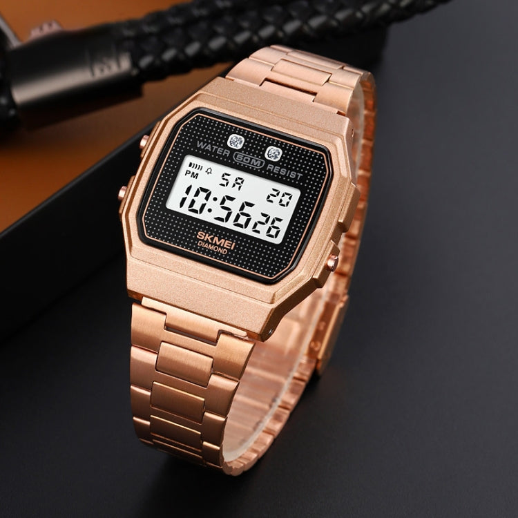 SKMEI 1952 Resin Mirror ABS Case Waterproof Electronic Watch(Rose Gold Steel Belt) - free shipping - PMC TechLife - Order now!