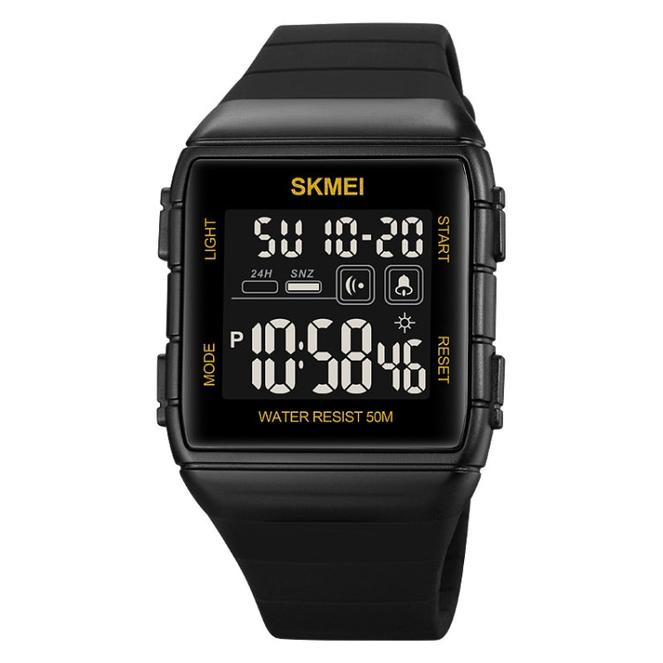 SKMEI 1960 Stainless Steel Buckle Silicone Strap Waterproof Electronic Watch(Black Gold) - free shipping - PMC TechLife - Order now!