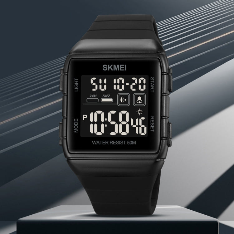 SKMEI 1960 Stainless Steel Buckle Silicone Strap Waterproof Electronic Watch(Black and Black Machine) - free shipping - PMC TechLife - Order now!