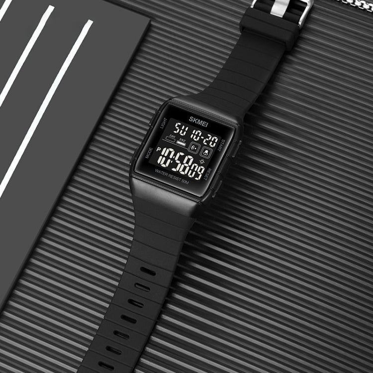 SKMEI 1960 Stainless Steel Buckle Silicone Strap Waterproof Electronic Watch(Black and Black Machine) - free shipping - PMC TechLife - Order now!