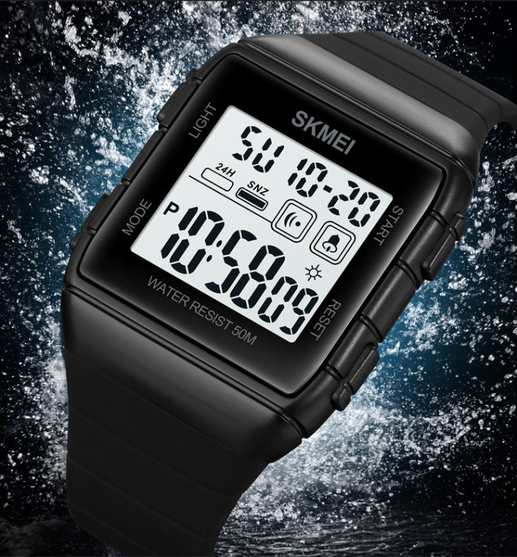 SKMEI 1960 Stainless Steel Buckle Silicone Strap Waterproof Electronic Watch(Black and Black Machine) - free shipping - PMC TechLife - Order now!