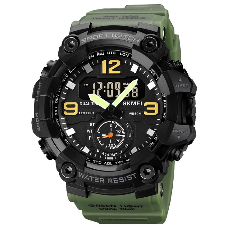 SKMEI 1965 Stainless Steel Buckle PU Strap Waterproof Electronic Watch(Army Green) - free shipping - PMC TechLife - Order now!