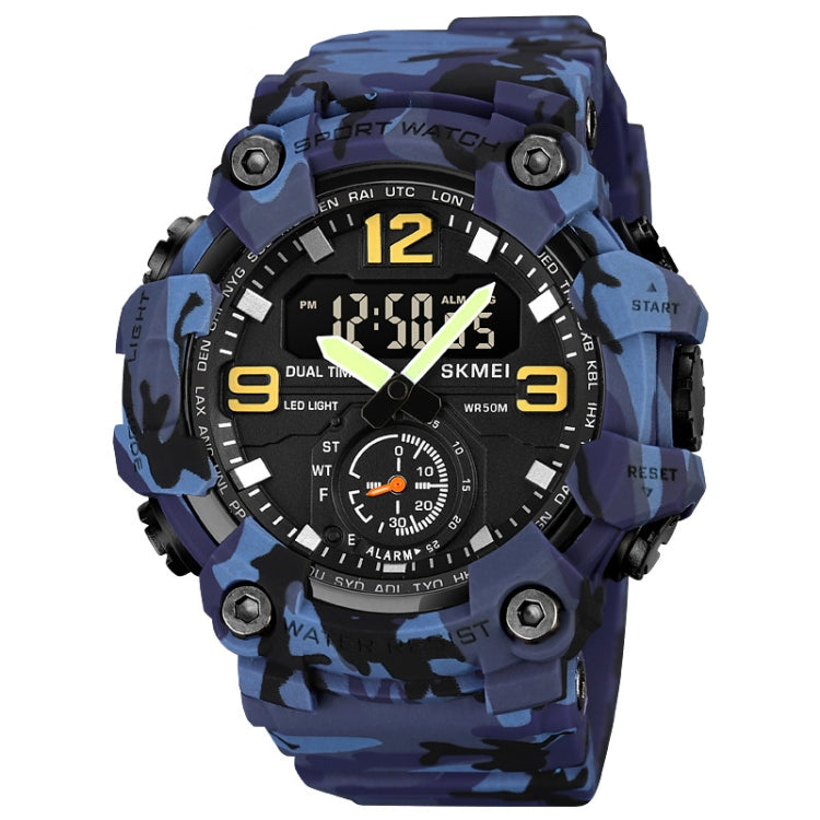 SKMEI 1965 Stainless Steel Buckle PU Strap Waterproof Electronic Watch(Blue Camouflage) - free shipping - PMC TechLife - Order now!