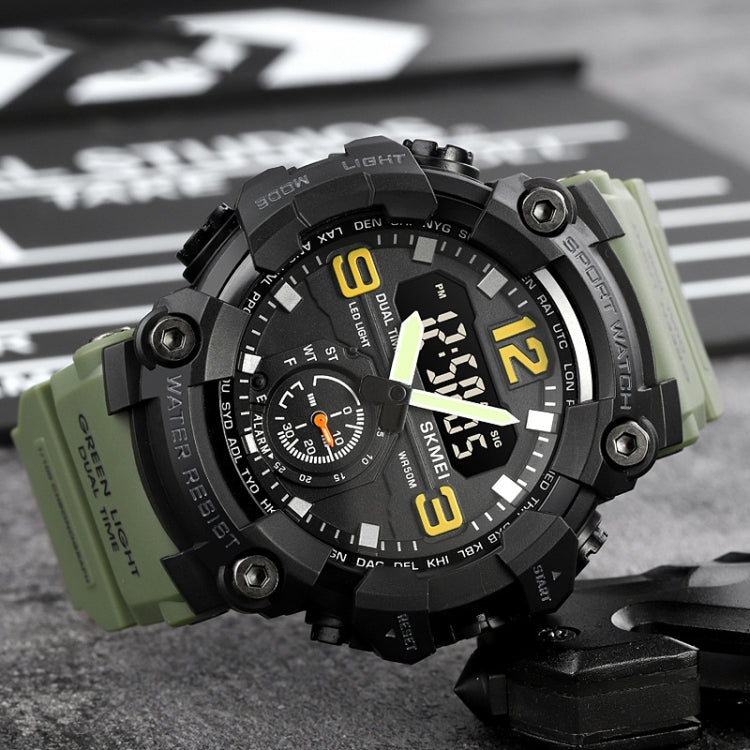 SKMEI 1965 Stainless Steel Buckle PU Strap Waterproof Electronic Watch(Army Green) - free shipping - PMC TechLife - Order now!