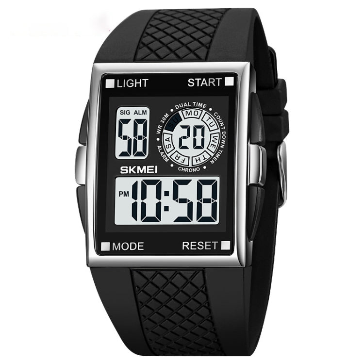 SKMEI 1967 Stainless Steel Buckle PU Strap Waterproof Electronic Watch(Silver and White Machine) - free shipping - PMC TechLife - Order now!