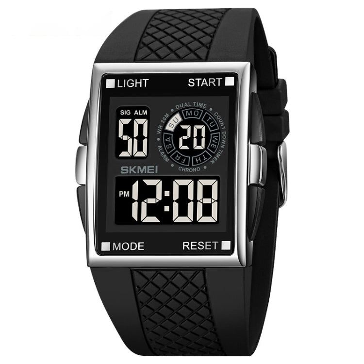 SKMEI 1967 Stainless Steel Buckle PU Strap Waterproof Electronic Watch(Silver and Black Machine) - free shipping - PMC TechLife - Order now!