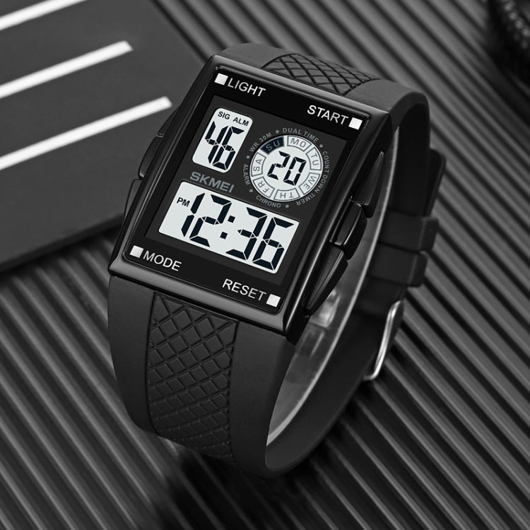 SKMEI 1967 Stainless Steel Buckle PU Strap Waterproof Electronic Watch(Black and Black Machine) - free shipping - PMC TechLife - Order now!
