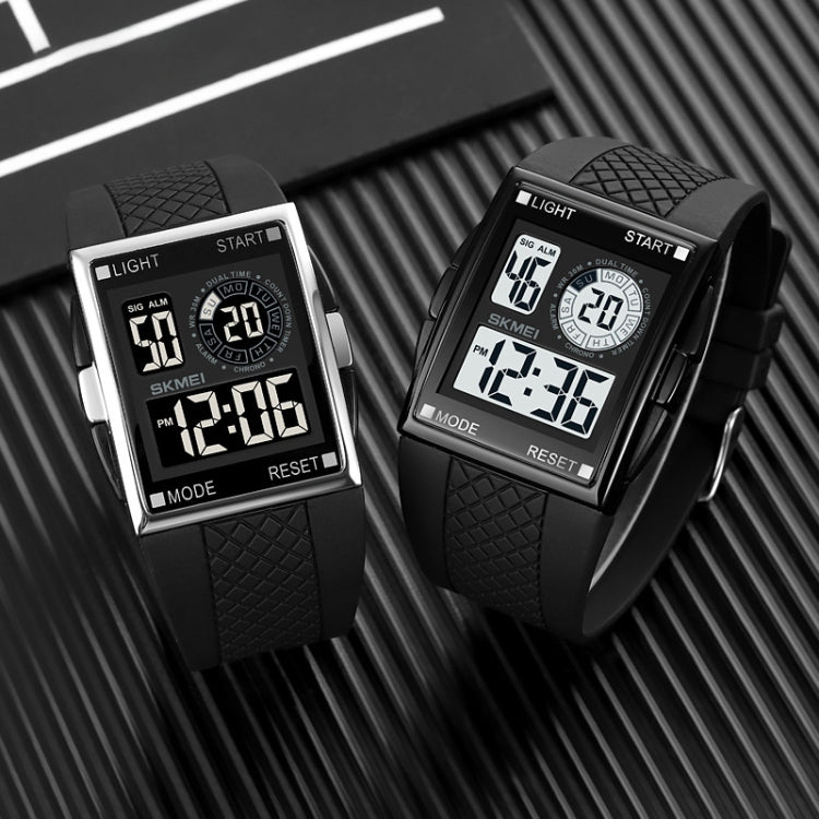 SKMEI 1967 Stainless Steel Buckle PU Strap Waterproof Electronic Watch(Silver and Black Machine) - free shipping - PMC TechLife - Order now!