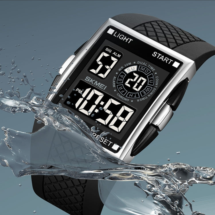 SKMEI 1967 Stainless Steel Buckle PU Strap Waterproof Electronic Watch(Silver and Black Machine) - free shipping - PMC TechLife - Order now!