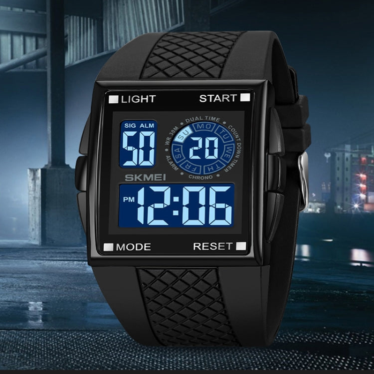 SKMEI 1967 Stainless Steel Buckle PU Strap Waterproof Electronic Watch(Black and Black Machine) - free shipping - PMC TechLife - Order now!