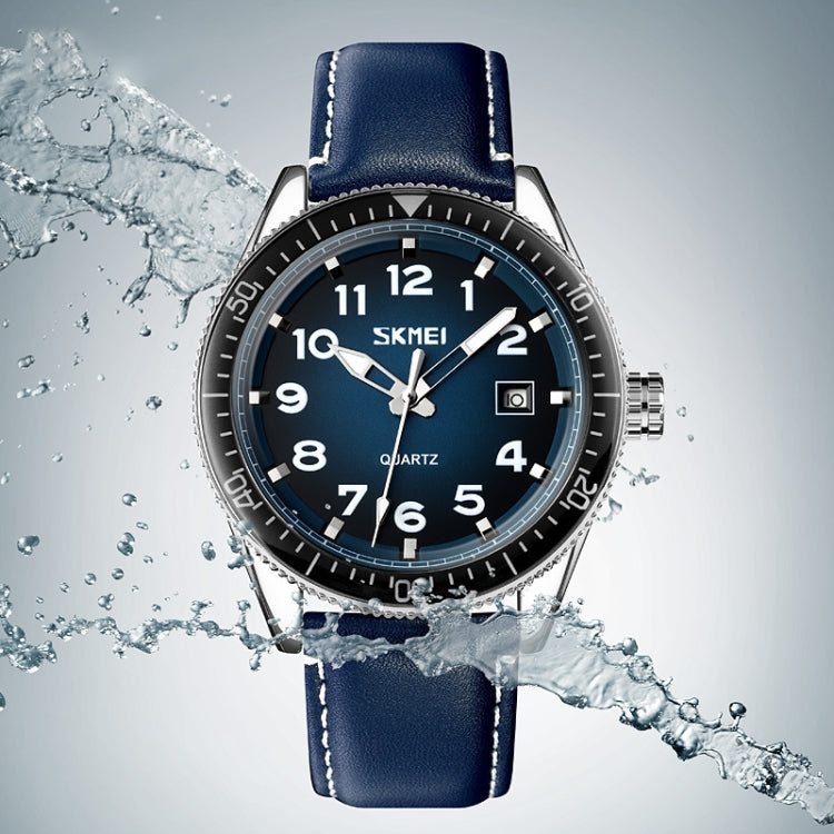 SKMEI 9232 Stainless Steel Buckle Glass Mirror Waterproof Resistant Quartz Watch(Belt - Silver and Blue) - free shipping - PMC TechLife - Order now!