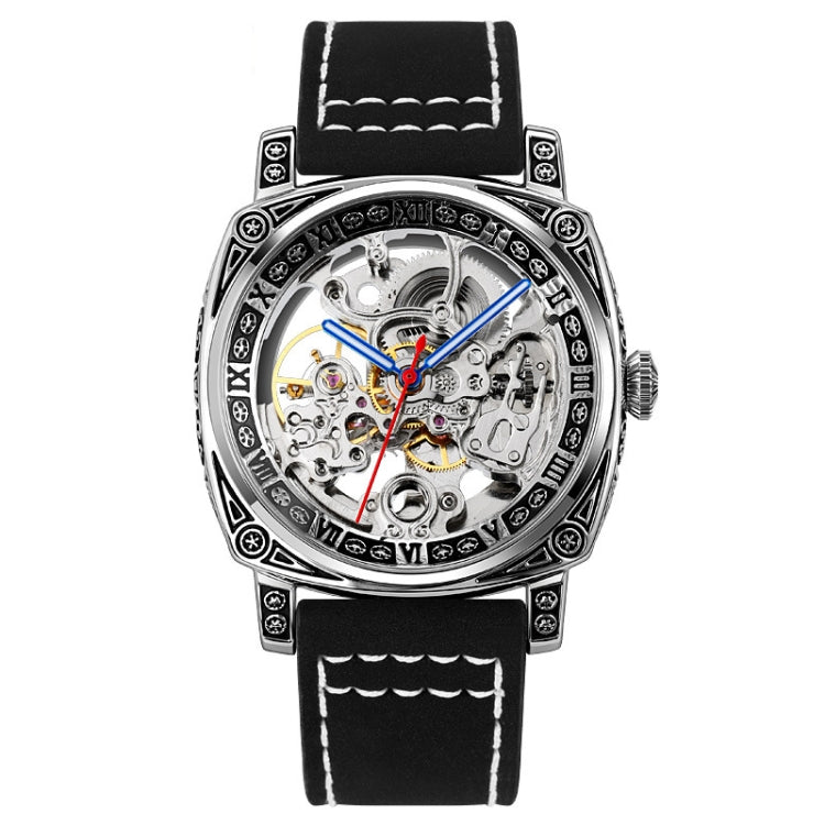 SKMEI 9271 Stainless Steel Buckle Leather Strap Waterproof Mechanical Watch(Black) - free shipping - PMC TechLife - Order now!