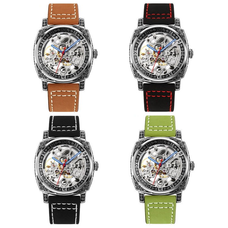 SKMEI 9271 Stainless Steel Buckle Leather Strap Waterproof Mechanical Watch(Green) - free shipping - PMC TechLife - Order now!