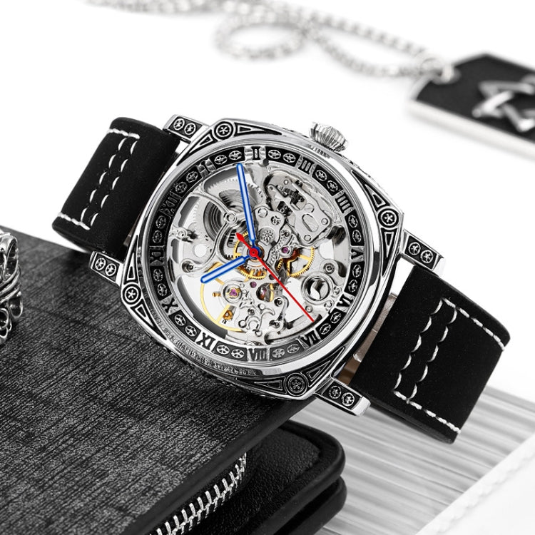 SKMEI 9271 Stainless Steel Buckle Leather Strap Waterproof Mechanical Watch(Red) - free shipping - PMC TechLife - Order now!