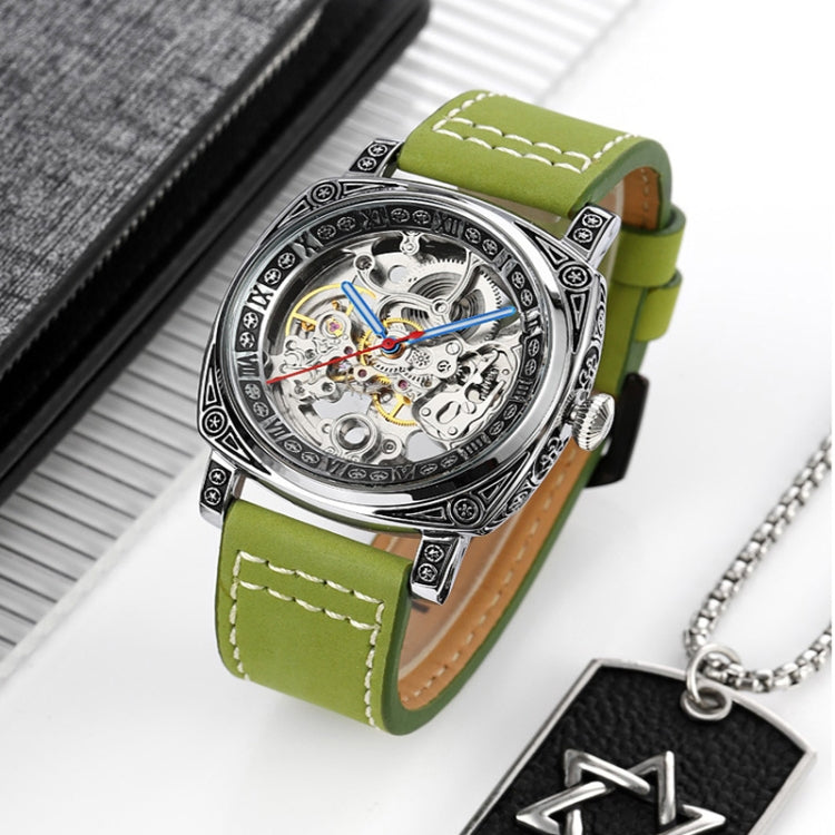 SKMEI 9271 Stainless Steel Buckle Leather Strap Waterproof Mechanical Watch(Black) - free shipping - PMC TechLife - Order now!