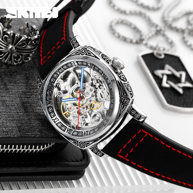 SKMEI 9271 Stainless Steel Buckle Leather Strap Waterproof Mechanical Watch(Green) - free shipping - PMC TechLife - Order now!