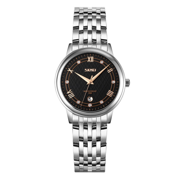 SKMEI 9272 Stainless Steel Buckle Strap Waterproof Quartz Watch Women(Silver Shell Black Surface) - free shipping - PMC TechLife - Order now!