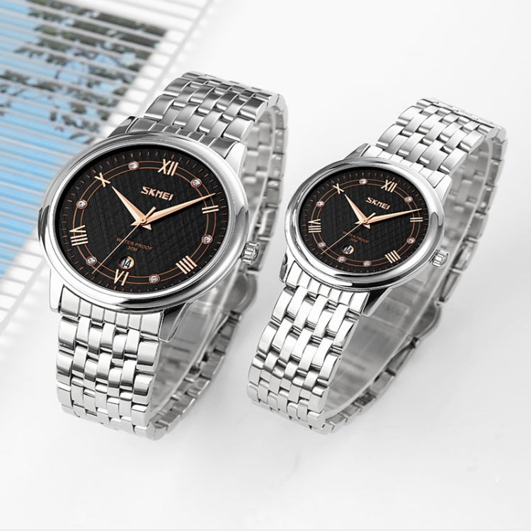 SKMEI 9272 Stainless Steel Buckle Strap Waterproof Quartz Watch Women(Silver Shell Black Surface) - free shipping - PMC TechLife - Order now!
