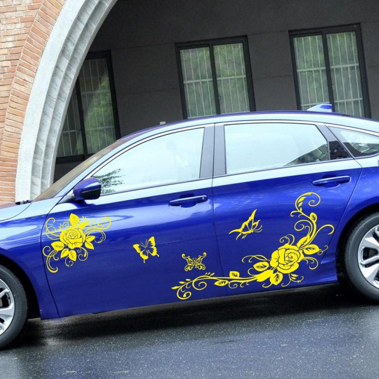 2 PCS/Set D-72 Butterfly Love Flower Pattern Car Modified Decorative Sticker(Yellow) - free shipping - PMC TechLife - Order now!