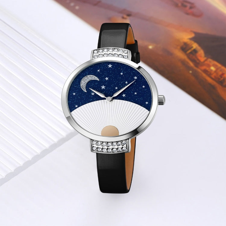 SKMEI 9279 Stainless Steel Buckle Genuine Leather Strap Waterproof Quartz Watch(Black) - free shipping - PMC TechLife - Order now!