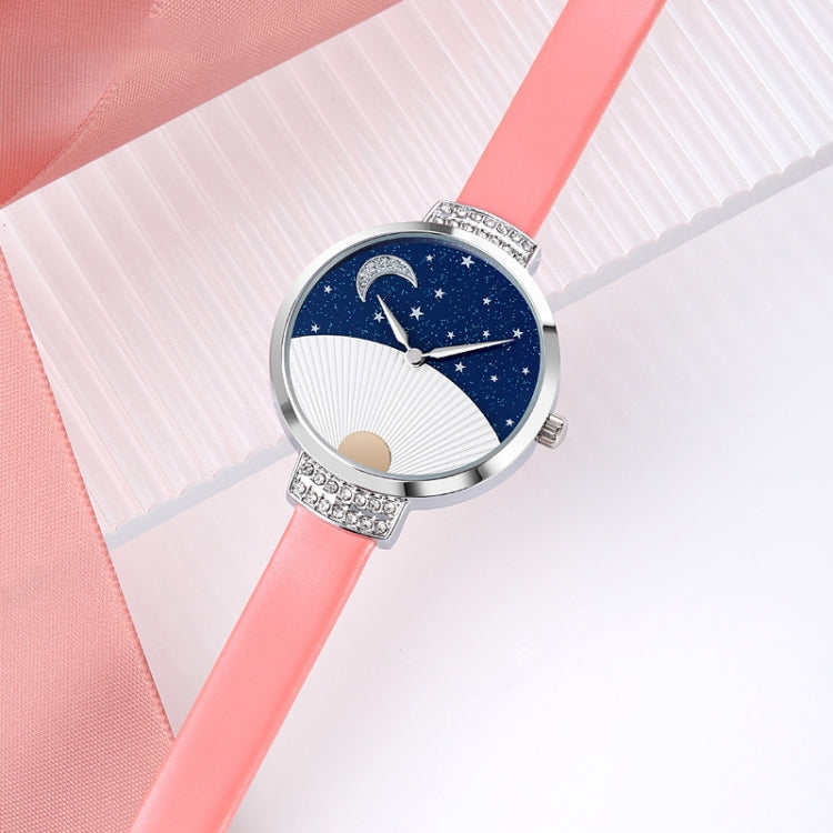 SKMEI 9279 Stainless Steel Buckle Genuine Leather Strap Waterproof Quartz Watch(Pink) - free shipping - PMC TechLife - Order now!