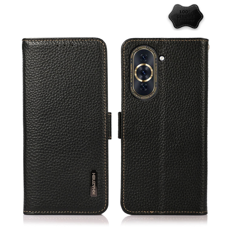 For Huawei Nova 10 KHAZNEH Side-Magnetic Litchi Genuine Leather RFID Phone Case(Black) - Huawei Cases by PMC TechLife | Online Shopping South Africa | PMC TechLife | Buy Now Pay Later Mobicred
