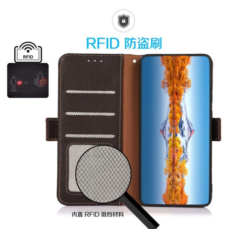 For Huawei Nova 10 Pro KHAZNEH Side-Magnetic Litchi Genuine Leather RFID Phone Case(Brown) - Huawei Cases by PMC TechLife | Online Shopping South Africa | PMC TechLife | Buy Now Pay Later Mobicred