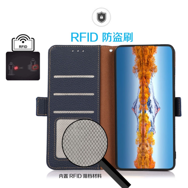 For Huawei Nova 10 Pro KHAZNEH Side-Magnetic Litchi Genuine Leather RFID Phone Case(Blue) - Huawei Cases by PMC TechLife | Online Shopping South Africa | PMC TechLife | Buy Now Pay Later Mobicred