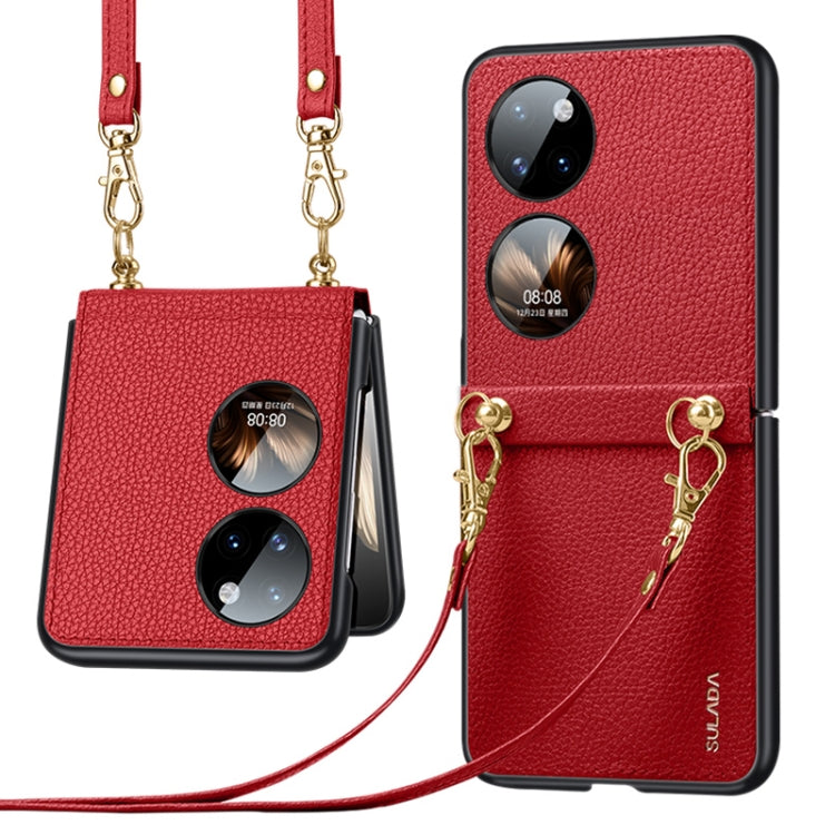 For Huawei P50 Pocket SULADA Litchi Texture Leather + TPU Phone Case with Strap(Red) - Huawei Cases by SULADA | Online Shopping South Africa | PMC TechLife | Buy Now Pay Later Mobicred