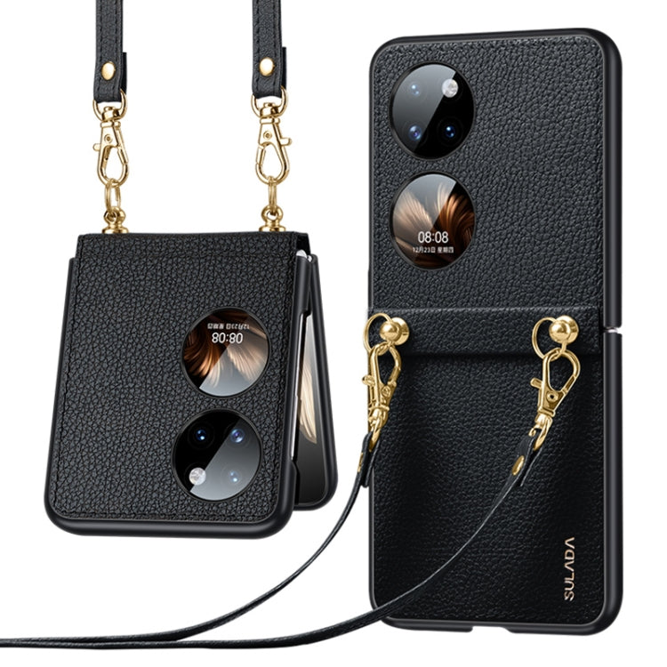 For Huawei P50 Pocket SULADA Litchi Texture Leather + TPU Phone Case with Strap(Black) - free shipping - PMC TechLife - Order now!