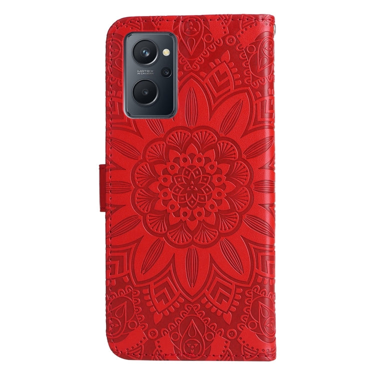 For OPPO Realme 9i / A36 4G / A76 4G Embossed Sunflower Leather Phone Case(Red) - Realme Cases by PMC TechLife | Online Shopping South Africa | PMC TechLife | Buy Now Pay Later Mobicred