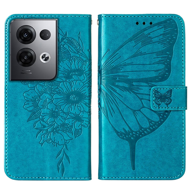 For OPPO Reno8 Pro+ Embossed Butterfly Flip Leather Phone Case(Blue) - OPPO Cases by PMC TechLife | Online Shopping South Africa | PMC TechLife