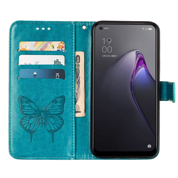 For OPPO Reno8 Pro+ Embossed Butterfly Flip Leather Phone Case(Blue) - OPPO Cases by PMC TechLife | Online Shopping South Africa | PMC TechLife