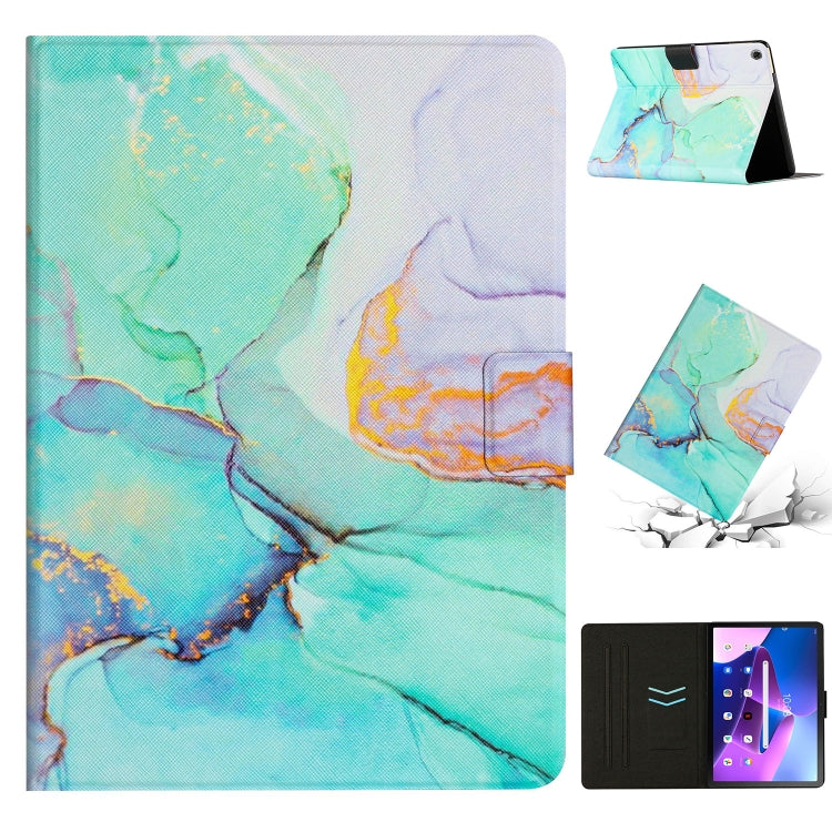 For Lenovo M10 Plus Marble Pattern Smart Leather Tablet Case(Green) - Lenovo by PMC TechLife | Online Shopping South Africa | PMC TechLife | Buy Now Pay Later Mobicred