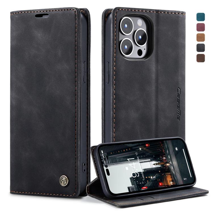 For iPhone 14 Pro CaseMe-013 Multifunctional Retro Frosted Leather Phone Case(Black) - free shipping - PMC TechLife - Order now!