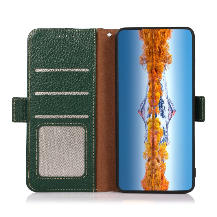 For Honor X40i KHAZNEH Side-Magnetic Litchi Texture Genuine Leather RFID Phone Case(Green) - Honor Cases by PMC TechLife | Online Shopping South Africa | PMC TechLife | Buy Now Pay Later Mobicred