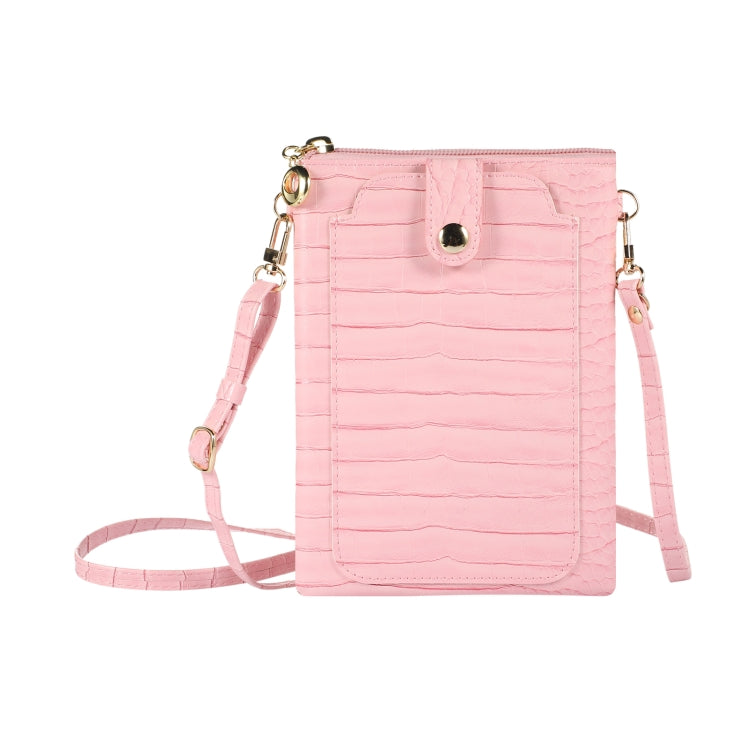 Stone Texture Card Holder Mobile Phone Zipper Bag with Long Strap(Pink) -  by PMC TechLife | Online Shopping South Africa | PMC TechLife | Buy Now Pay Later Mobicred