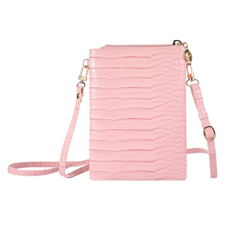 Stone Texture Card Holder Mobile Phone Zipper Bag with Long Strap(Pink) -  by PMC TechLife | Online Shopping South Africa | PMC TechLife | Buy Now Pay Later Mobicred