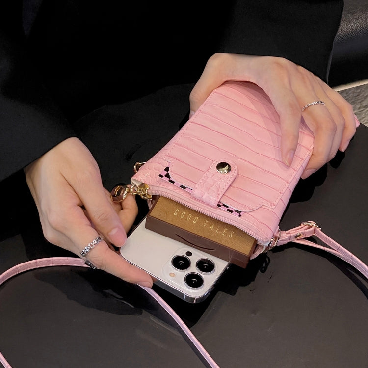 Stone Texture Card Holder Mobile Phone Zipper Bag with Long Strap(Pink) -  by PMC TechLife | Online Shopping South Africa | PMC TechLife | Buy Now Pay Later Mobicred