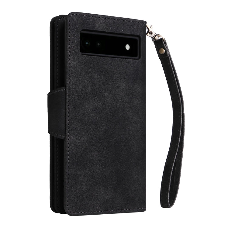 For Google Pixel 6a Rivet Buckle 9 Cards Three Fold Leather Phone Case(Black) - Google Cases by PMC TechLife | Online Shopping South Africa | PMC TechLife | Buy Now Pay Later Mobicred