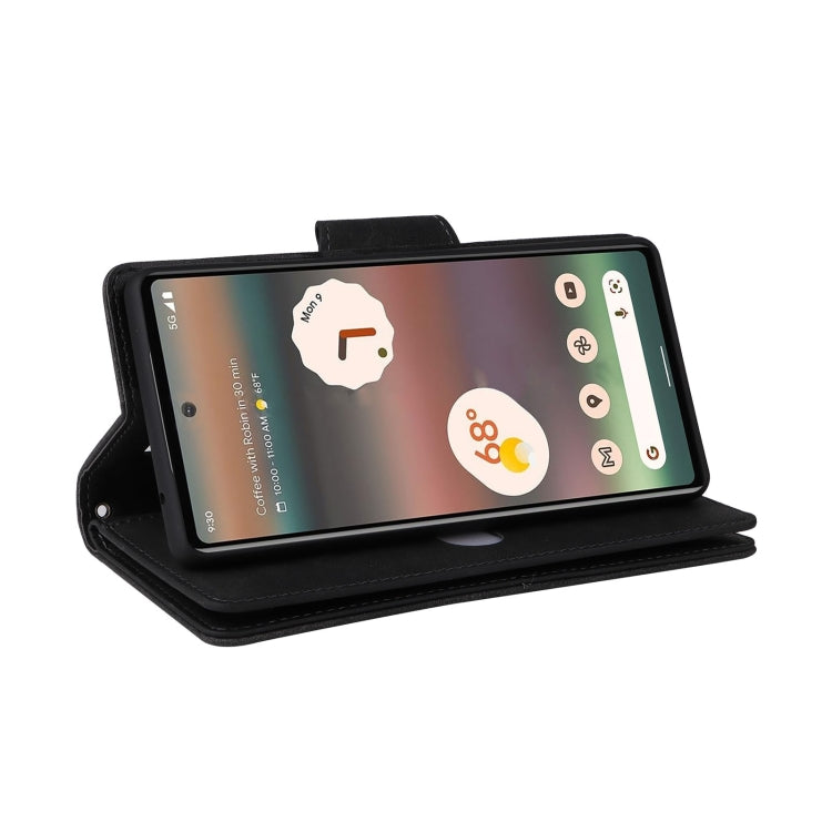 For Google Pixel 6a Rivet Buckle 9 Cards Three Fold Leather Phone Case(Black) - Google Cases by PMC TechLife | Online Shopping South Africa | PMC TechLife | Buy Now Pay Later Mobicred