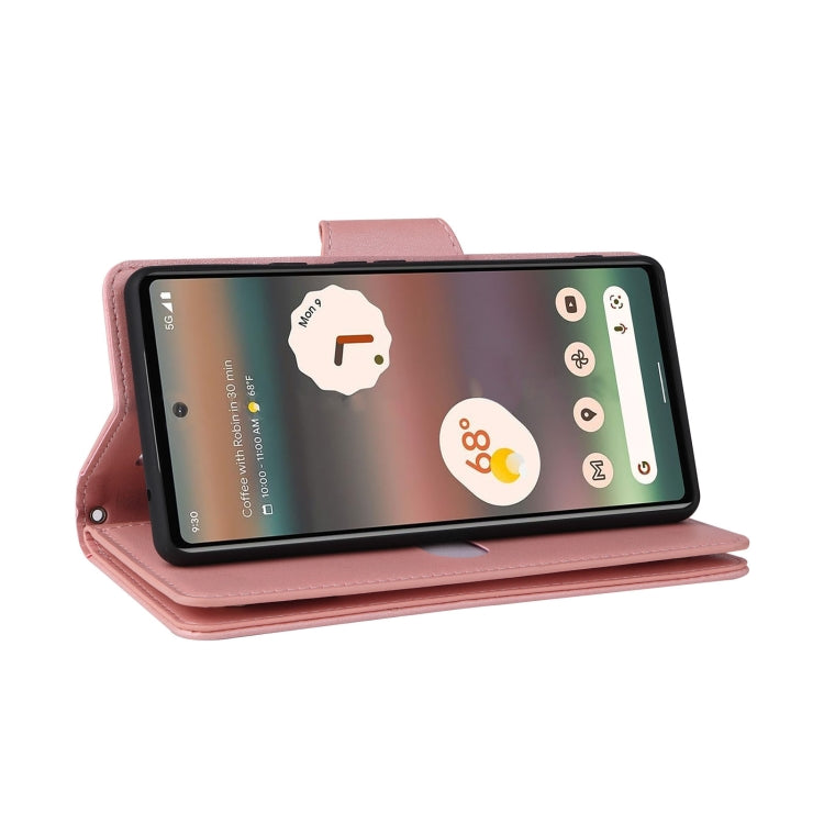 For Google Pixel 6a Rivet Buckle 9 Cards Three Fold Leather Phone Case(Rose Gold) - Google Cases by PMC TechLife | Online Shopping South Africa | PMC TechLife | Buy Now Pay Later Mobicred
