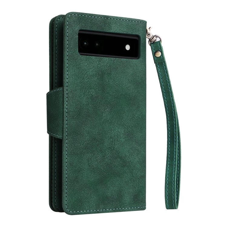 For Google Pixel 6a Rivet Buckle 9 Cards Three Fold Leather Phone Case(Green) - free shipping - PMC TechLife - Order now!