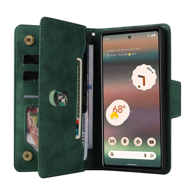For Google Pixel 6a Rivet Buckle 9 Cards Three Fold Leather Phone Case(Green) - free shipping - PMC TechLife - Order now!
