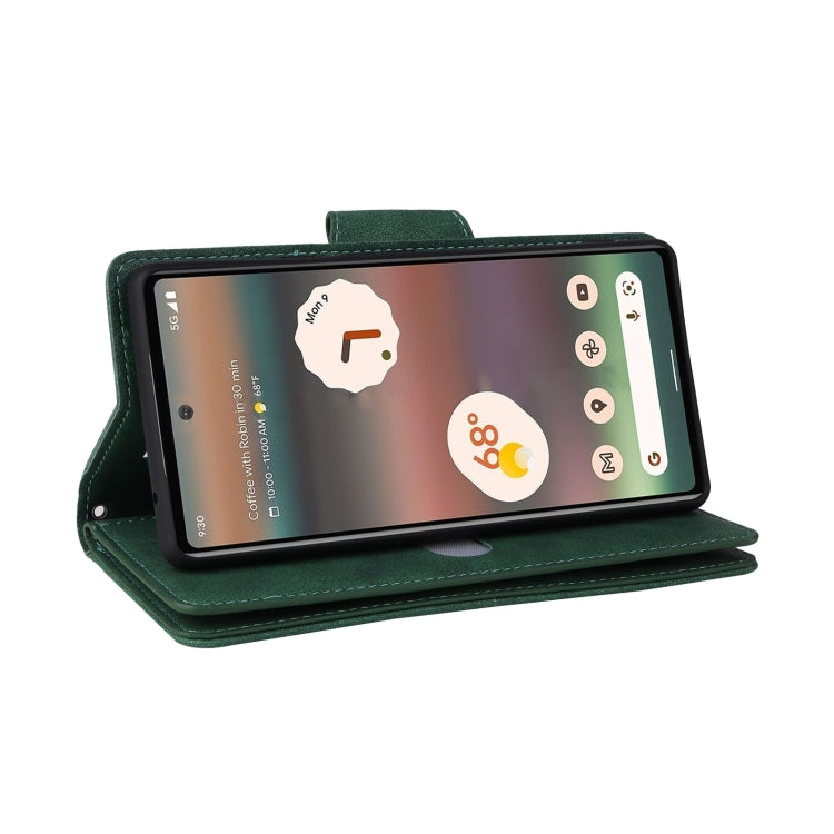 For Google Pixel 6a Rivet Buckle 9 Cards Three Fold Leather Phone Case(Green) - free shipping - PMC TechLife - Order now!
