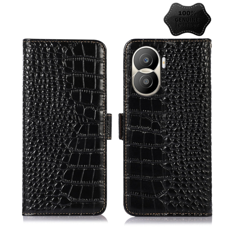 For Honor X40i Crocodile Top Layer Cowhide Leather Phone Case(Black) - Honor Cases by PMC TechLife | Online Shopping South Africa | PMC TechLife | Buy Now Pay Later Mobicred